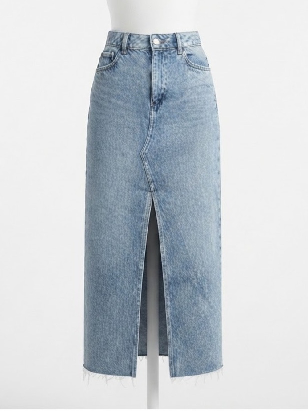 Garage Denim High Waisted Maxi Skirt Raw Hem Front Split XS